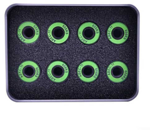 Skateboardlager i kolstål 608RS paket med 8 med förbättrade skyddsfunktioner för lång livslängd (grön)