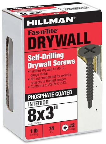 The Hillman Group 47115 8 x 3-Inch Self Drilling Drywall Screw Number 2 Self Drilling Point,Black Phosphate