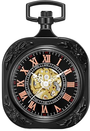 ShoppeWatch Reloj de Bolsillo Hombre con Cadena | Reloj de Bolsillo Antiguo Cuerda Manual con Movimiento Mecánico Clásico | Steampunk Pocket Watch PW70
