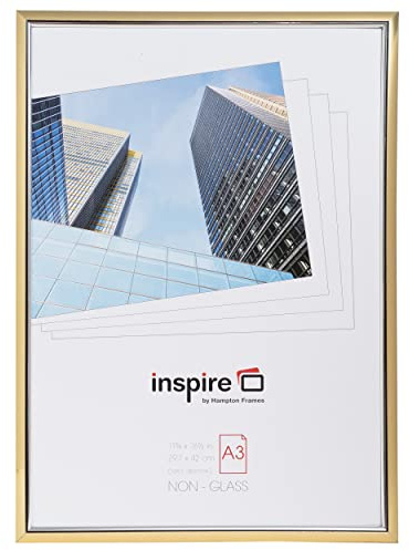 Hampton Frames | Cornice portafoto A3, oro, 30x42 cm, acrilico (non vetro), plastica laminata | Montaggio orizzontale/verticale, profilo 15 mm | Per poster e certificati