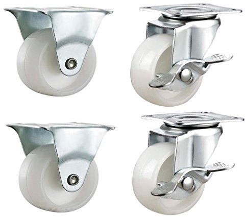 Juego de 4 ruedas pequeñas de 40 mm de nailon, giratorias y fijas, con frenos, para muebles, aparatos y equipos, máximo 100 kg por juego