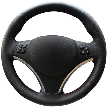 MEWANT gör-det-själv anpassad handsydd svart konstläder bil rattöverdrag wrap för E90 E91 E92 E93 E87 E81 E82 E88 X1 E84