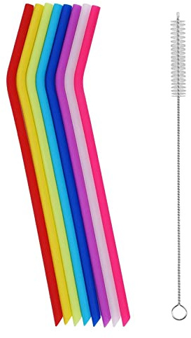 Tifanso 8 Pack Reusable Regular Size Silicone Drinking Straws with 1 Cleaning Brushes, Extra long Flexible Coffee Drinking Standard Size Straws for 20oz and 30oz Tumblers and Mason Jars