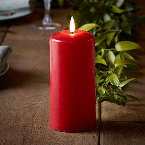 Lights4fun Vela TruGlow® en Cera Roja con LED Blanco Cálido Parpadeante a Pilas de 15cm para Interiores