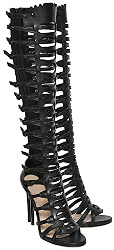 Scarpe col tacco donna Stivali cavi Unisex Uomo Donna Tacco alto a spillo Crossdresser Drag Queen Sandali con cinturino sul retro Pompe per feste Scarpe da sera-Black||EU39
