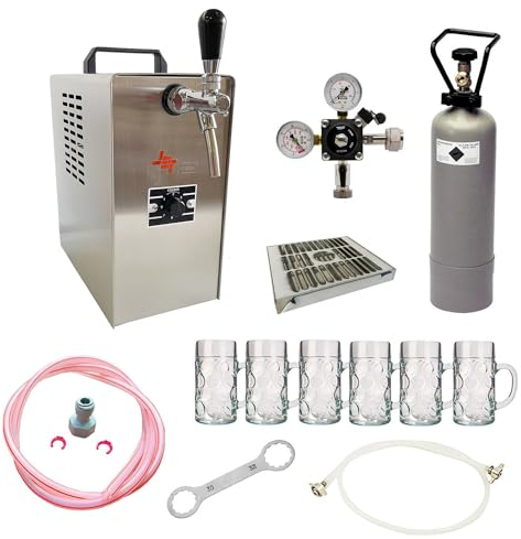 ich-zapfe Set Completo - Spillatore Birra - Jet 30, Dispenser Birra, Macchina per Birra 1-Linea, 35 Litri/h, incl. Bicchieri da Birra Isar 0,3 Litri 6 pz., Keg:Adattatore da 5 Litri