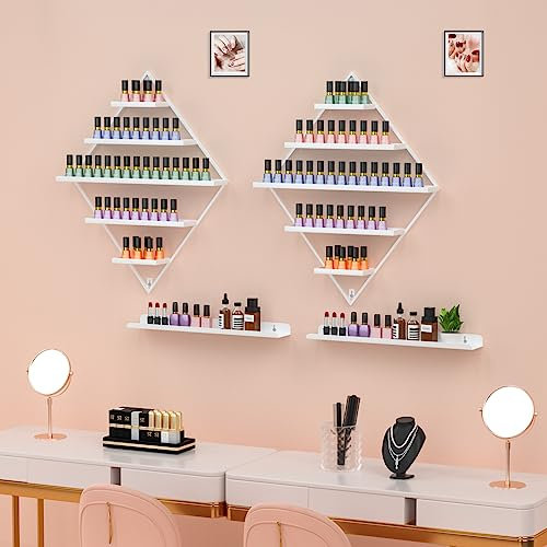Dazone - Set di 2 ripiani da parete per smalto per unghie, organizer in metallo a 5 livelli, supporto per oli essenziali e rossetti (bianco)