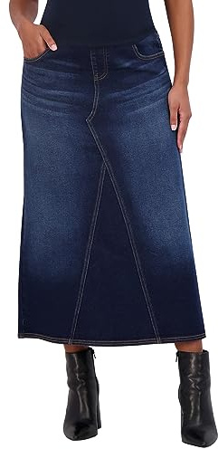 Savi Parker Denim Maternity Maxi Skirt with Pockets – Fall Maternity Clothes-A Line Maternity Jeans Over The Belly Long Pregnancy Denim Skirt (M, Zoe Wash)