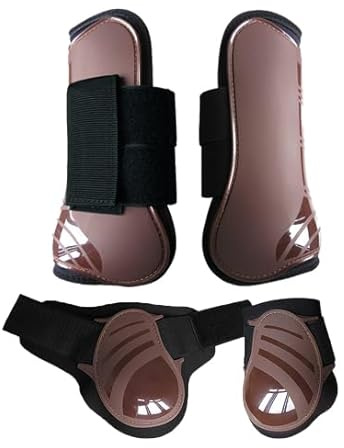 Merauno® Lot de 4 guêtres pour chevaux, paire de guêtres avant et arrière avec coque rigide et fermeture velcro pour femmes et hommes, en PU robuste et élastique, bottes pour tendons, classique (L