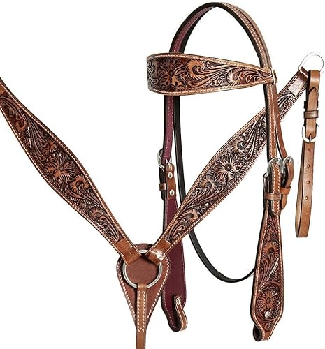 EQUIGEAR Western-Leder-Set mit handgefertigtem Kopfstück und Vorderzeug mit Zügeln. /Size-Full,Cob,Pony AV-02 (Full)