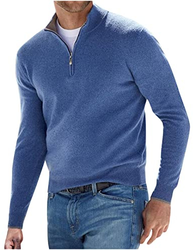 Jersey para hombre con cremallera 1/4, elegante, monocolor, manga larga, cuello alto, sudadera de invierno, tallas grandes, suéter de forro polar, suéter cálido de invierno, suéter suave, blusa
