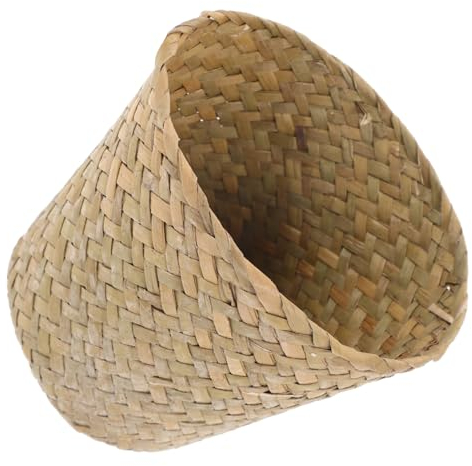 FONDOTIN Corbeille À Papier En Paille TisséE Panier À DéChets ÉCologique En Algues Mini Poubelle De Bureau Pratique 11X11X10 Cm Design solide Et Pliable