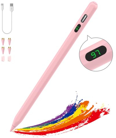 MoKo Penna Stilo per Touch Screens Universali, Stilo Capacitivo a Ricarica Rapida per Apple iPad/iPhone/Samsung/Lenovo/iOS/Android Tablets/Smartphone/Xiaomi, Stilo Penna con Display Elettrico, Rosa