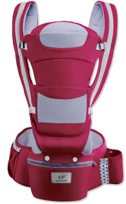 SONARIN 3-i-1 babybärare för alla årstider med höftsäte, ergonomisk multifunktionell höftsits bärsele barnbärare ryggsäck främre bärare flera positioner för 0-48 månader (röd)