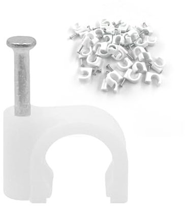 100 Stück Kabelschellen Nagelschellen Kabelclips - Haftclips mit Eingestecktem Nagel, Kabelschellen zum Schrauben, Cable Clips Kabelhalter für Netzwerkkabel (8mm, Weiß)