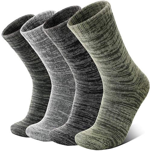 Anlisim Merino Wool Warm Boot Hiking Socks Thermal Extra Thick Winter Cozy Crew Comfy Cushioning Work Women Men Socks 4 Pairs(Green/Black/Grey,M)