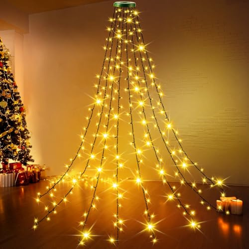 Joltix Luci Albero di Natale, 2M x 8 Fili 200 LED Mantello Luci Albero di Natale, 8 ModalitàImpermeabili Interno Esterno Decorazioni, Adatto per Giardino, Decorazione Natalizia