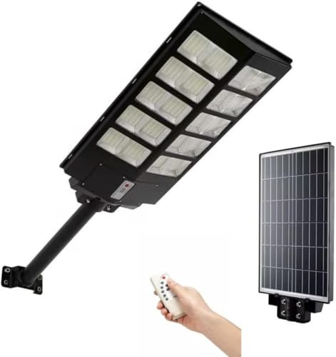 DE ROSA SHOP Lampione LED Esterno con Pannello Solare 1200W, 6500K Bianco Freddo e Sensore Di Movimento 18000mAh, Telecomando + Staffa IP65 Impermeabile