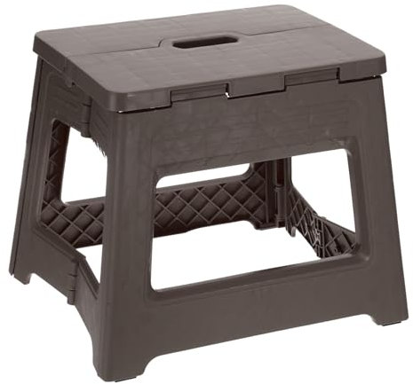 sourcing map 9 Folding Step Stool for Adults 132 lbs Capacity Non-Slip Step Stool with Handle Collapsible Foot Stools, Brown Small Stepping Stool for Bathroom, Bedroom, Kitchen