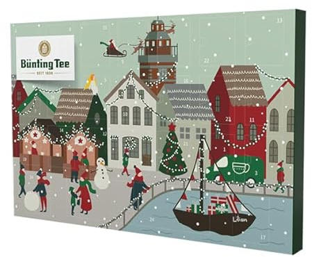 Bünting Tee Bio Tee-Adventskalender 2025 Frohe Adventszeit - 48 aromaversiegelte Aufgussbeutel in 24 verschiedenen Sorten