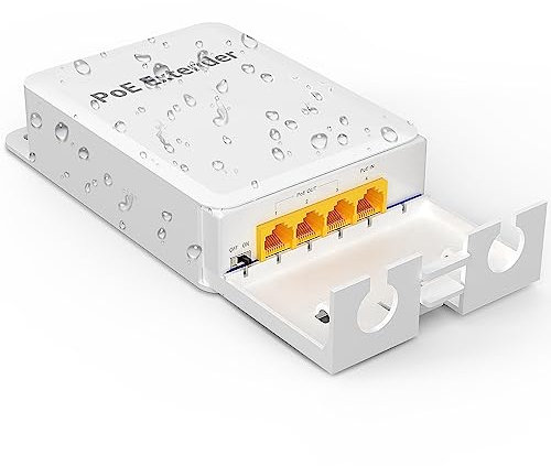 YuanLey Extender PoE Gigabit Extérieur 1 en 3 Sorties, 802.3af/at 4 Port PoE Repeater IP66 Waterproof, Vlan, Prolonge de 100m la Transmission de l'énergie et des Données, Montage Mural Plug and Play