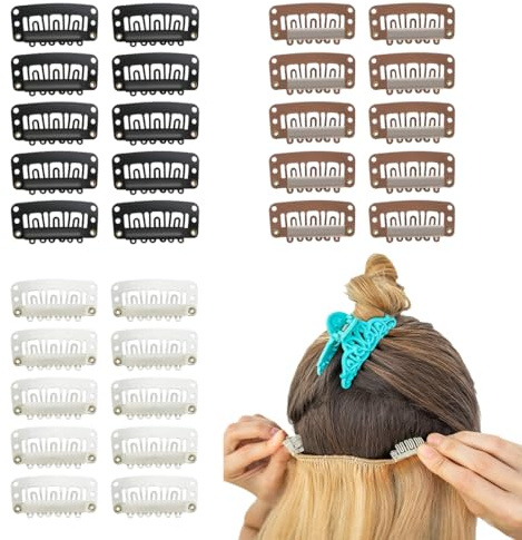 30 Pièces Pinces à Perruque Métal, Clips pour Extension de Cheveux, Bricolage, Clip de Perruque en Métal pour Coiffure, (Noir, Beige, Marron)