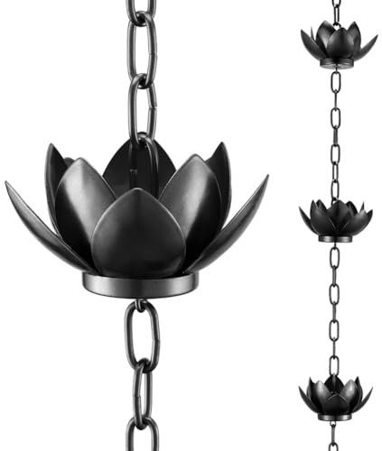 Vocdikficy Set di Catene Antipioggia, Catena Antipioggia Placcata In Rame da 4 Piedi per Grondaie con Adattatore, Coppe per Catene Antipioggia Lotus per Sostituire il Pluviale Della Grondaia