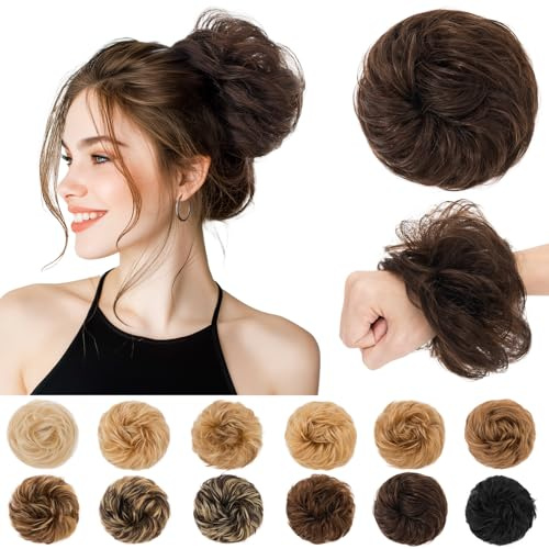 SEGO Pro Real Human Hair Messy Bun Hair Piece, Curly, 2#, 1 Count | 2# Dark Brown, 100% Real Human Hair, Tangle Free, Heat Styleable, 17 g