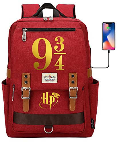 YIUNL Harry Magic Rucksack, cartable imprimé doré 9 & 3/4, dames jeunes enfants sac à dos de voyage grand rouge