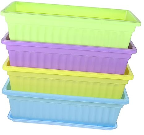 Kisangel 4sets Fioriere Da Esterno Colorate Con Vassoio Vasi Rettangolari Per Piante Fioriera Per Davanzale Adatte Per Piante Da Ed Esterno Ortaggi e