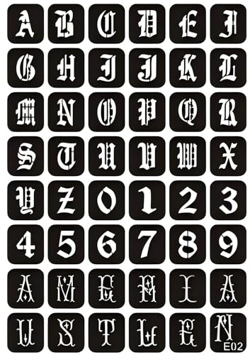 Letras tatuaje plantilla números tatuaje plantilla 48 plantilla en una hoja