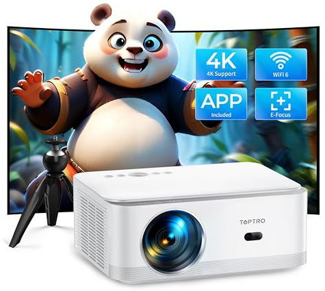 Projector 4K with APPs, Full HD 1080P Portable Home Projector with Auto Keystone 1S Focus, 50% Zoom, 300 Display Bluetooth WiFi 6 Smart Bedroom Projectors for Home cinema, Party, Camping