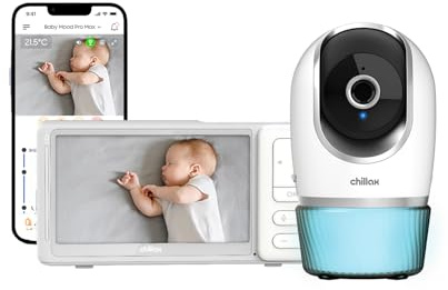 CHILLAX - Baby Monitor Candle - 5'' HD LCD Screen - Remote-Controlled 2K QHD Camera - Compact Size - Night Vision - Temperature Sensor - Walkie-Talkie - Night Light & Lullabies - WiFi On/Off - App