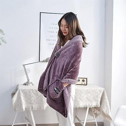 EUQKKWLOY Wheelchair Blanket Poncho Shawl Wrap Fleeced Wearable Blanket Winter Flannel Warm Blanket Double Sided Blanket Fleece Cape Jacket
