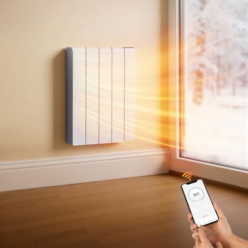 KOMORE 1000W Electric Radiator for Home, Smart WIFI Panel Heater, Wall Mounted Radiators, 4 Modes, 24h/7d Timer, Touch Control, Child Lock, Window Opening Detection, Human-sensing Sensor, White