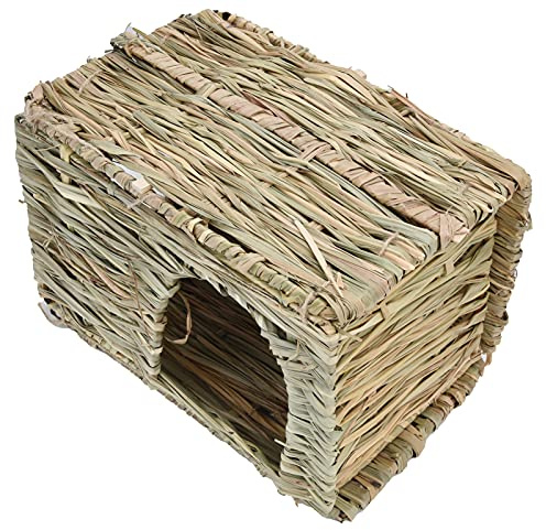 Nosqew Gabbia di paglia pieghevole confortevole per animali domestici in paglia naturale capanna per piccoli animali domestici fatta a mano erba sicura calda inverno fresco estate durevole per conigli