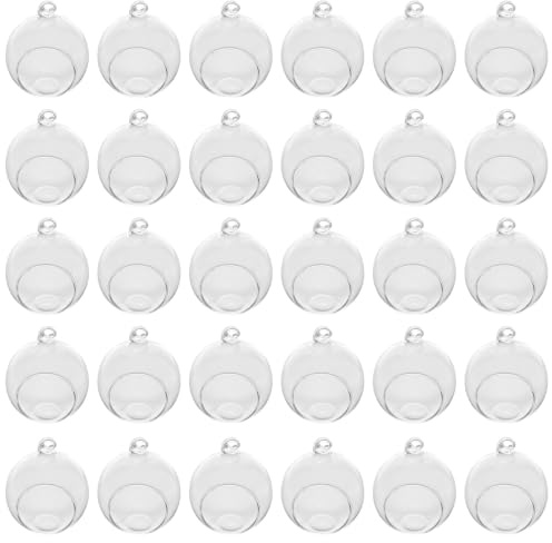 30 Pack 3.1 in Glass Orb Terrarium, High Borosilicate Clear Hanging Globe with Flat Bottom and Side Opening, Hand Blown for Succulents, Air Plants, Micro Landscape Decor and Parties