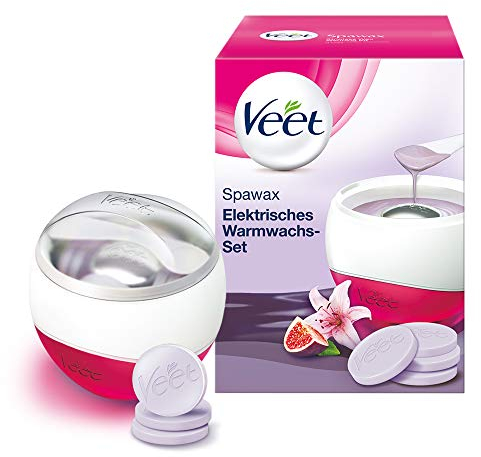 Veet Spawax elektrisches Warmwachs Set - Langanhaltende Haarentfernung mit Warmwachs - 1x Warmwachs-Gerät, 6x Wachsscheiben