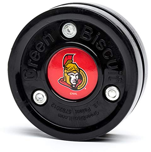 Green Biscuit NHL Pucks - Ottawa Senators - Hockey Training Puck, Stays Flat, Passing/Handling Street Hockey