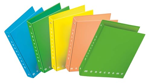 Pigna, Raccoglitore con anelli f.to A4 MONOCROMO Fluo, raccoglitori con anelli, colori fluorescenti, organizzazione Documenti, Formato 27x32 cm., 5 pezzi