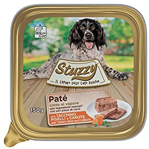 Mister Stuzzy, Comida húmeda para Perros Adultos, Sabor Pavo, Guisantes y Zanahorias, paté y Carne en trozos - Total 3,3 kg (22 tarrinas x 150 gr)