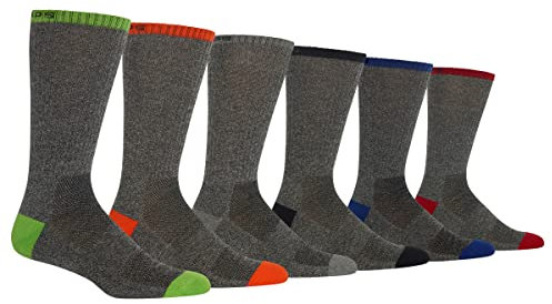 Chaps Men's Solid Casual Crew Socks with Accented Heel and Toe (6 Pack), Grey Assorted, Shoe 6-12/Sock Size 10-13