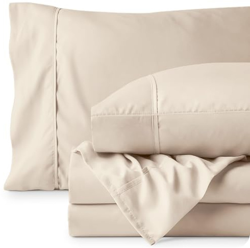 Bare Home Bed Sheet Set King Size - Premium 1800 Ultra-Soft Hydro-Brushed Microfibre Sheets - Deep Pocket - 4 Piece Set - Fitted Sheet, Flat Sheet, and 2 Pillowcases (King, Sand)