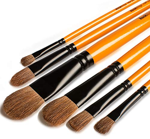 Artist Paint Brush Set, Professional Long Handle Nylon Hair Brushes - Ideal Fine Tip Art Brushes for Acrylic, Watercolor, Oil, Creative Body Paint, Decorating and Gouache Painting (6 Pcs Filbert)