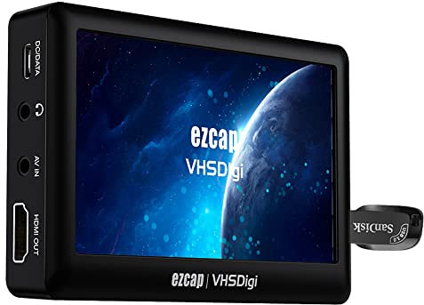 PMSUN Videoregistratori AV, Conversione da Audio Video Analogico a Digitale - Digitalizza Registra video da VHS, VCR, AV, RCA, Hi8, Camcorder, Lettori DVD ezcap180