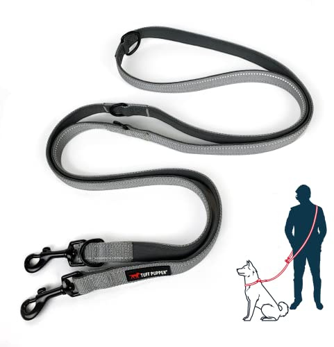 Tuff Pupper Heavy Duty Multi Function Crossbody Leash | 6 Uses in One Cross body Leash | 8 Feet Hands Free Leashes | Two Dog Leashes | Ballistic Nylon & Thick Neoprene Padding, Small Medium Large Dogs