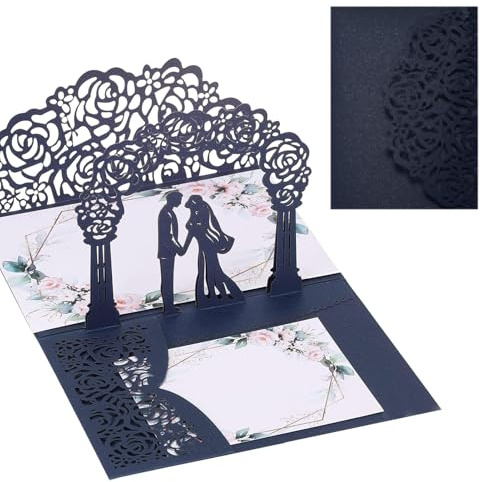 AIYONG Tarjeta de Felicitación Boda, Tarjeta para Regalar Dinero Boda, Tarjeta de San Valentín con Sobre, Tarjeta Pop Up Boda, Felicitación de Boda Invitación para Cumpleaños, Aniversario (Azul)