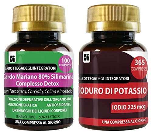 Set di integratori depurativo + metabolismo e tiroide | cardo mariano complesso detox 100 compresse + ioduro di potassio 365 compresse | senza glutine e lattosio | non di origine animale