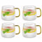 YBCPACK Glass Tea Mugs with Handles Set of 4, 10oz/320ml Clear Glass Coffee Cups for Hot and Iced Drinks, Tea, Water, Latte, Coffee, Juice