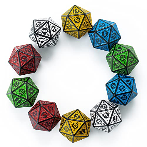 SmartDealsPro Polyedrische Retro-Würfel, 26 mm, groß, 20 Seiten, D20, für DND RPG MTG Brettspiel, 10 Stück